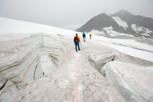 Descent from the Bishorn summit, crevasse Descent from the Bishorn summit, crevasse